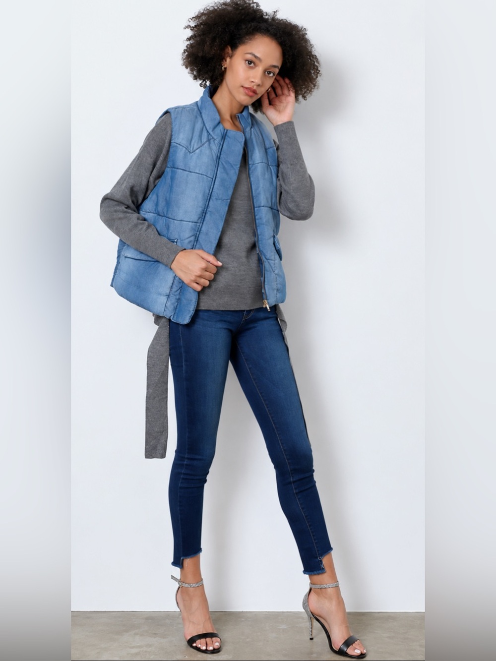 Sneak Peek Light Denim Quilted Puffer Zipped Vest Size-Medium